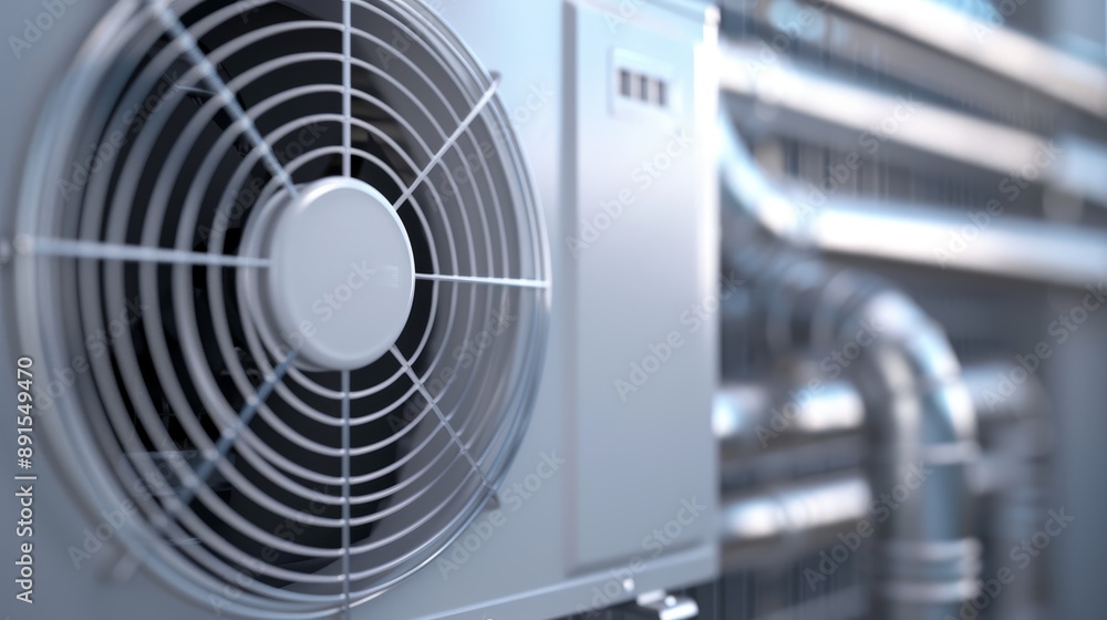 A detailed close-up of an energy-efficient air conditioning system, showing eco-friendly features, high-resolution photo, realistic photo, cinematography, hyper realistic A detailed close-up of an energy-efficient air conditioning system, showing eco-friendly features, high-resolution photo, realistic photo, cinematography, hyper realistic