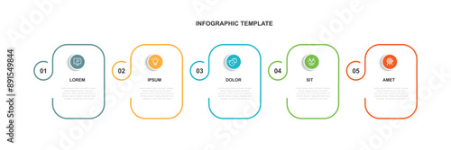 Design template infographic vector element with 5 step line square concept and icons suitable for business information and graphic presentation