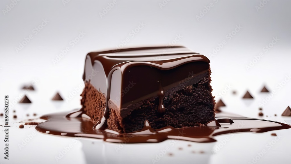 Piece of chocolate brownie on white background Piece of chocolate brownie on white background