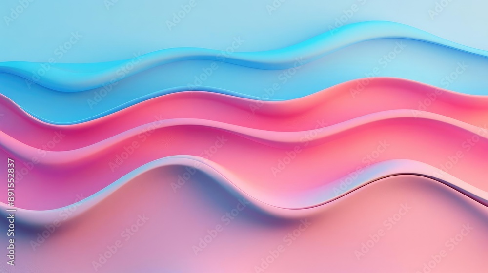Fototapeta premium Abstract pastel waves in blue and pink hues, creating a soothing and vibrant background perfect for modern designs and creative projects.