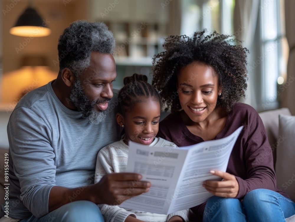 Happy Family Discussing Savings Plan with Financial Consultant at Home with Professional Lighting and Genuine Expressions Happy Family Discussing Savings Plan with Financial Consultant at Home with Professional Lighting and Genuine Expressions