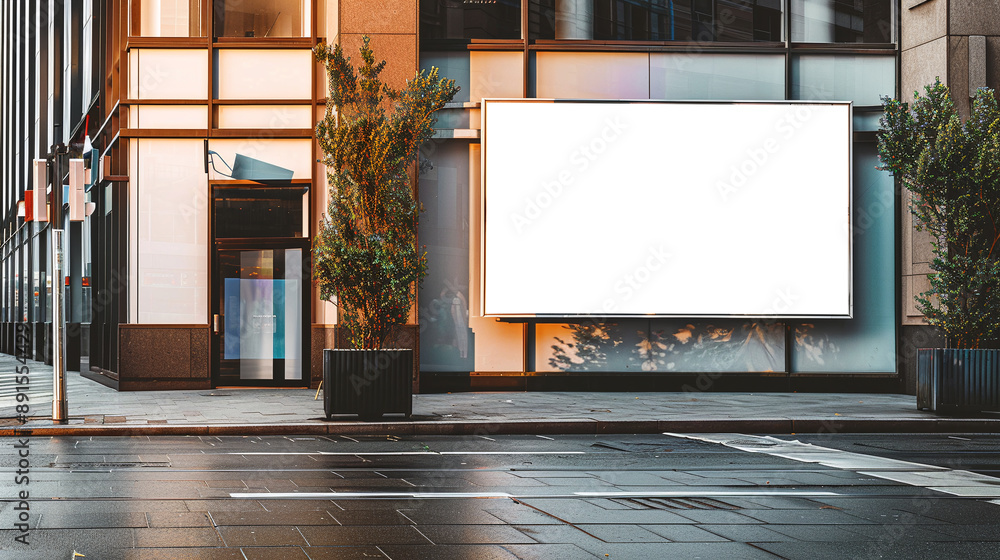 Mockup template for city street billboard on the wall of building. Mockup template for city street billboard on the wall of building.
