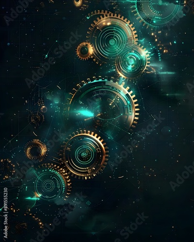 Futuristic Cyber Gears Glowing Tech Abstract Machinery Connections. AI Generated