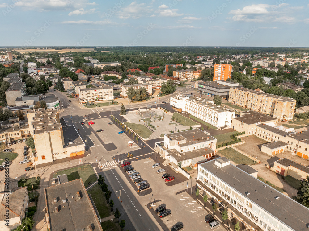 Fototapeta premium Radviliskis City Downtown In Siauliai District. Lithuania. Drone Point of View.