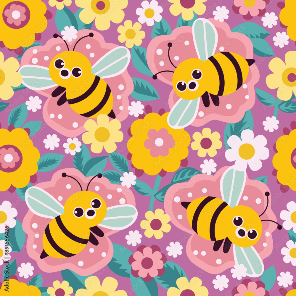 cute bees in bright colors on a light background. seamless pattern cute bees in bright colors on a light background. seamless pattern
