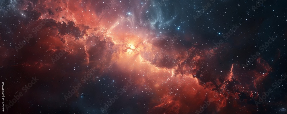 Fototapeta premium Cosmic Serenity - High-Resolution Wallpaper of Vibrant Galaxy and Nebula with Depth and Simplicity