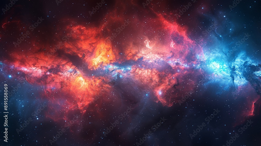 Fototapeta premium Cosmic Odyssey - High-Resolution Wallpaper of a Vibrant Galaxy and Nebula with Depth and Creative Lighting Design