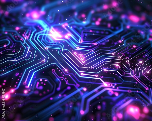 Neon Futuristic Circuit Board Technology Background. AI Generated