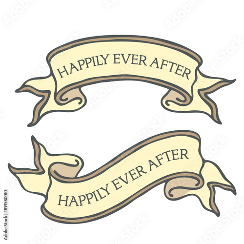 Series of hand-drawn ribbon scroll banners with various message