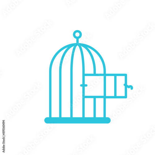 Cage with open door icon. Bird cage. Isolated on white background. From blue icon set.