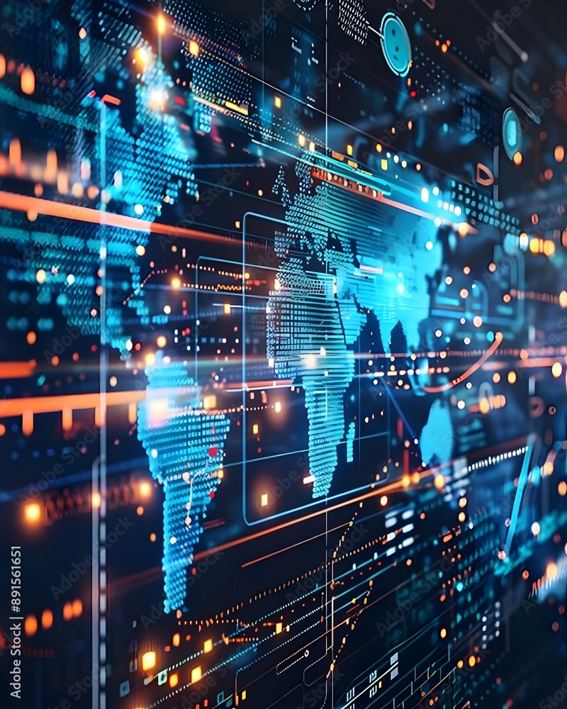 global digital world map data network technology background. AI Generated global digital world map data network technology background. AI Generated