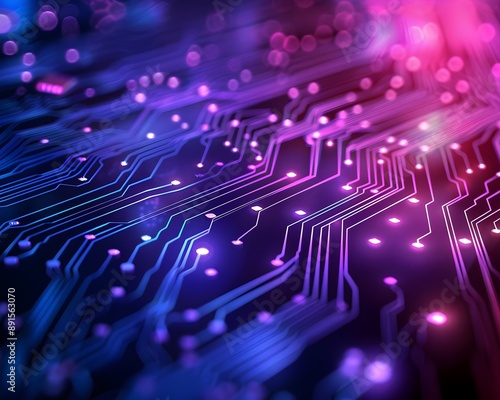 Futuristic Circuit Board Neon Technology Digital Connection. AI Generated