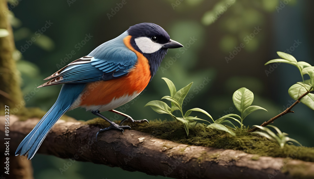 Naklejka premium Colorful bird on tree branch. Generative Al