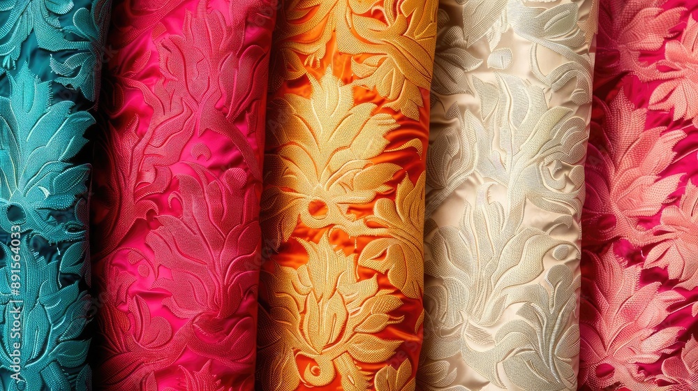 A close-up of colorful embroidered fabric showcasing intricate floral patterns in various vibrant shades, perfect for design and textile inspiration. A close-up of colorful embroidered fabric showcasing intricate floral patterns in various vibrant shades, perfect for design and textile inspiration.