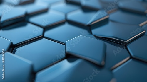 Close-up of blue hexagonal abstract patterns, creating a futuristic and modern design, perfect for backgrounds and technology-related visuals.