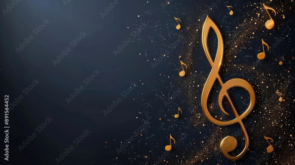 Elegant golden treble clef and musical notes on a dark background, symbolizing music and melody with a sophisticated touch. Elegant golden treble clef and musical notes on a dark background, symbolizing music and melody with a sophisticated touch.