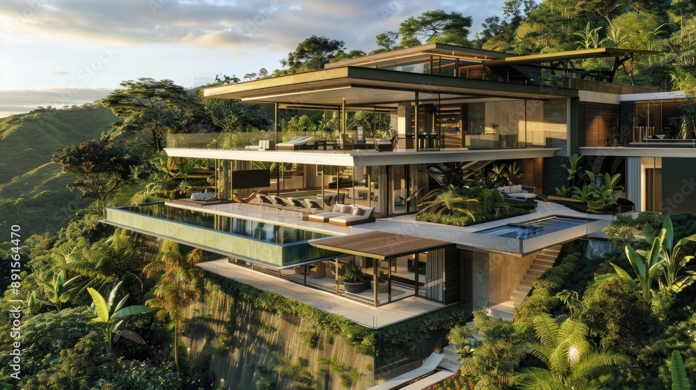 A grand hillside villa with a contemporary design A grand hillside villa with a contemporary design