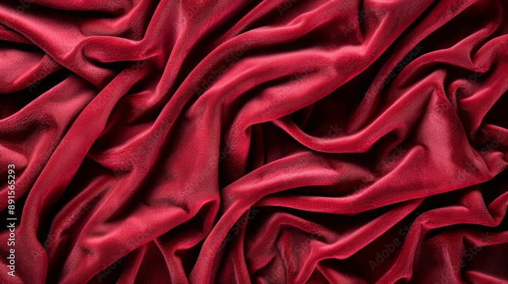 Obraz premium Close-up of rich red fabric with soft, flowing folds. Luxurious texture.