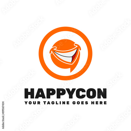 This is a logo for "Happy Talk." The logo is a chat emoji inside a circle. The logo is designed to look like a speech bubble, which is a symbol of communication. funny. fun logo.