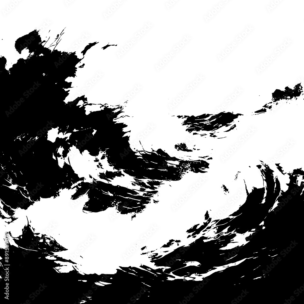 Naklejka premium Abstract Watercolor Background Depicting Dark Black Stormy Waves