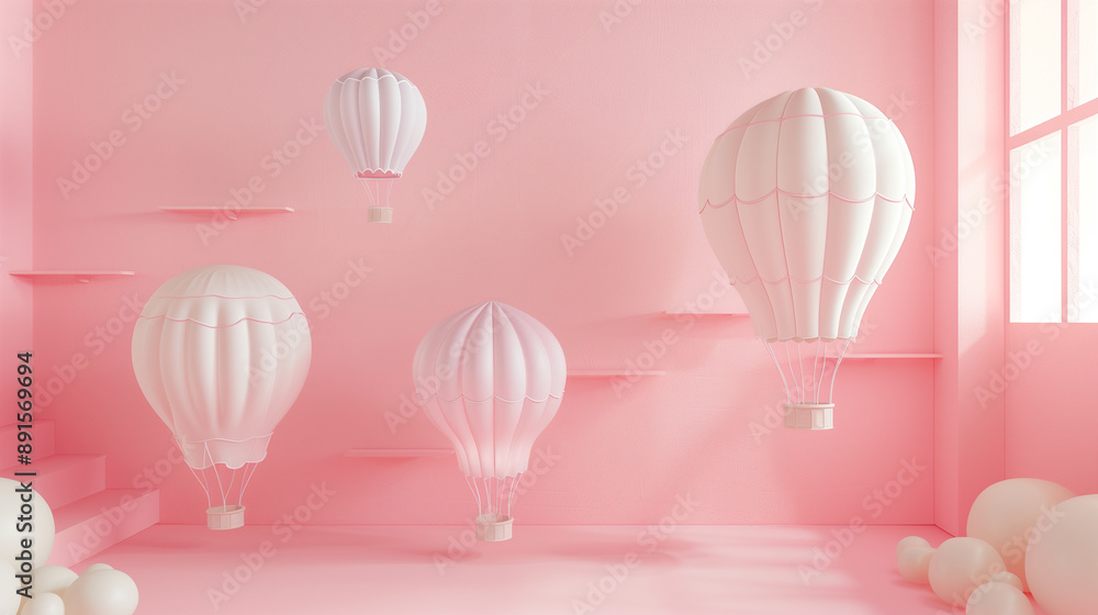 Whimsical Hot Air Balloons in a Soft Pink Room Whimsical Hot Air Balloons in a Soft Pink Room