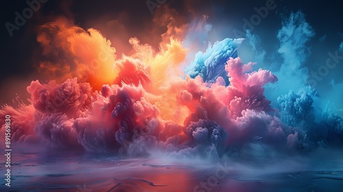 Showcasing vibrant clouds exploding in hues of orange, blue, and pink, this dynamic image evokes a sense of awe and wonder. photo