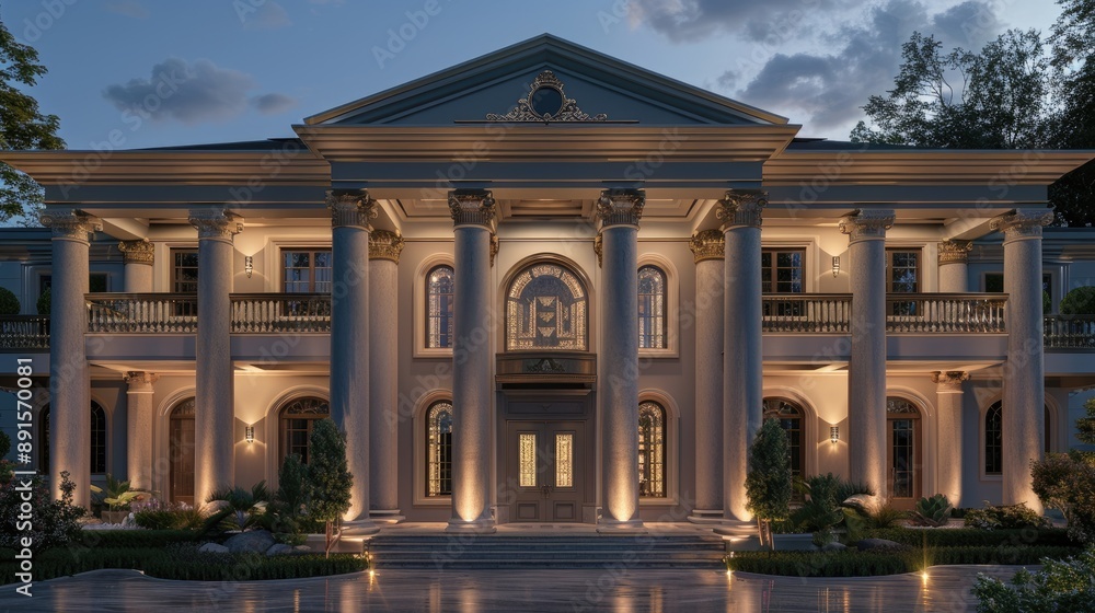Fototapeta premium A grand suburban mansion with a neo-classical design