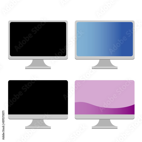 デスクトップパソコン、モニターのシンプルなイラストセット