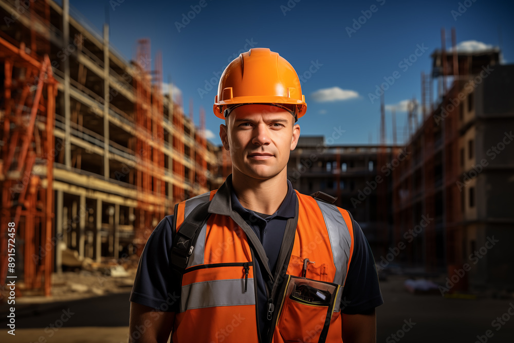 Labor Day, A handsome young engineer stands on the construction site of high-rise buildings Labor Day, A handsome young engineer stands on the construction site of high-rise buildings