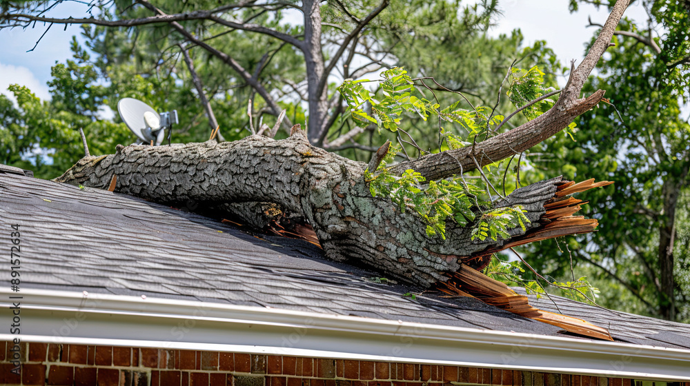 Fallen Tree on House Roof After Hurricane, Storm Damage, Hurricane ...