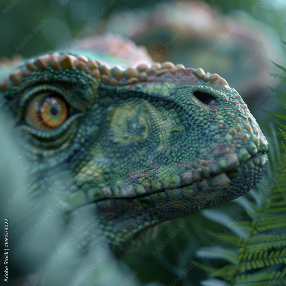 Obraz premium Pachycephalosaurus head-butting in a dense jungle, realistic and dynamic, [Dinosaur], [Prehistoric Behavior]