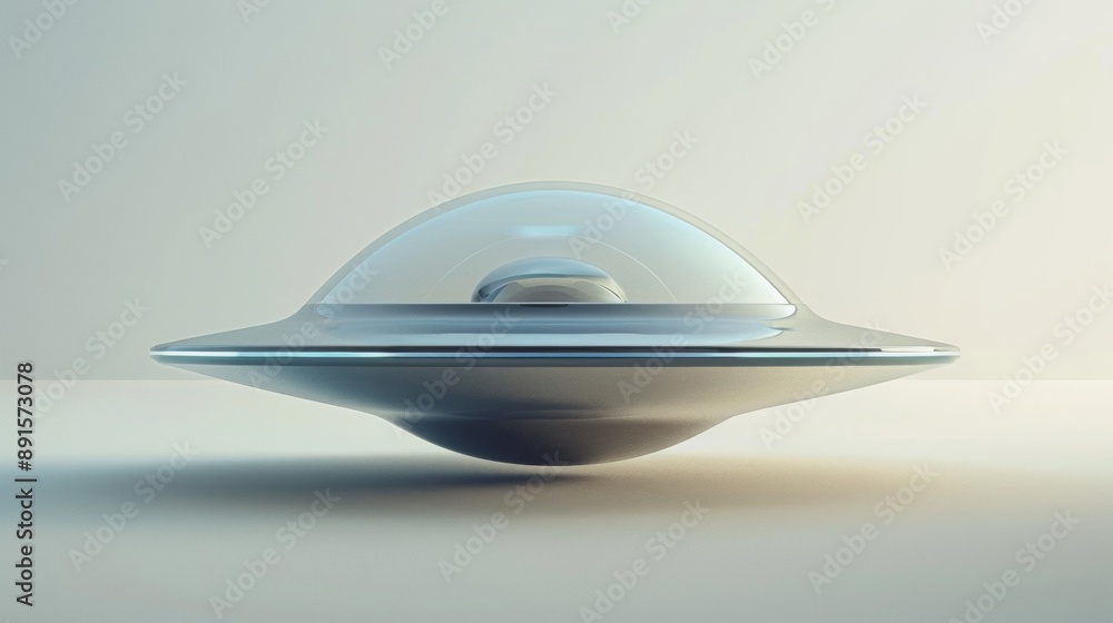 A silver and clear UFO is floating in the air A silver and clear UFO is floating in the air