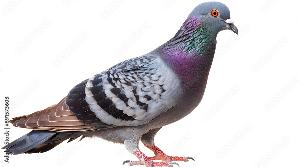 Close-Up of a Pigeon, Showcasing Its Detailed Feathers and Vibrant Colors, Set Against a Soft, Neutral Background