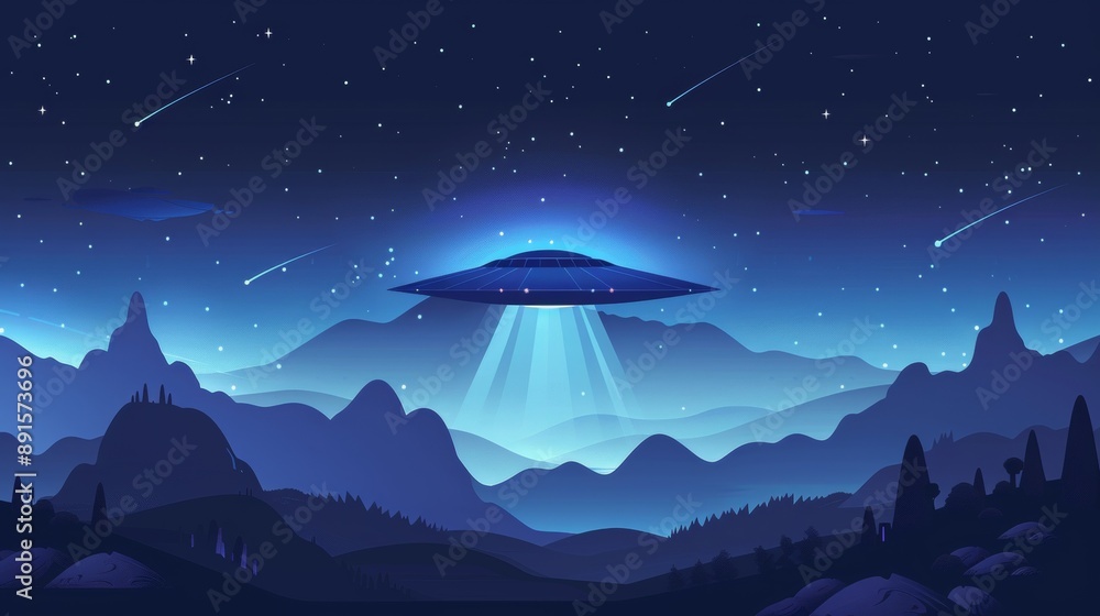 Fototapeta premium A blue sky with a large blue UFO flying through it