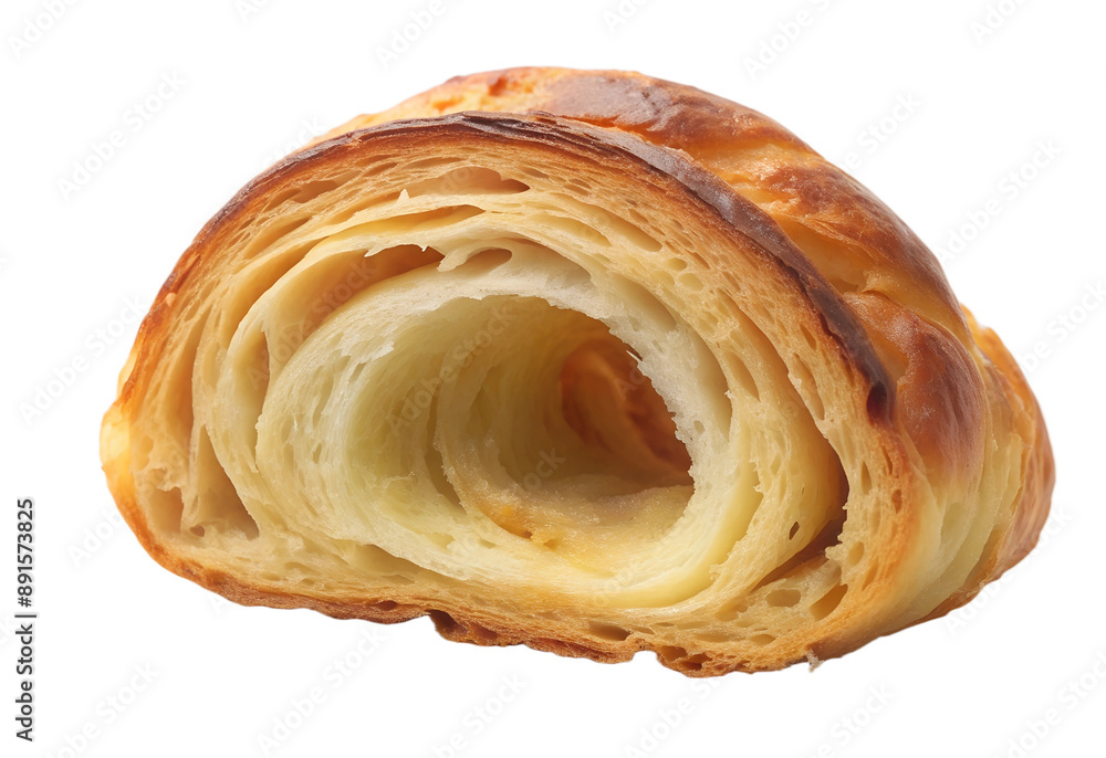 Fototapeta premium Croissants on a white isolated background half cut into pieces. Serve yourself a delicious fluffy croissant suitable for menu design, restaurants, bakeries. French classic PNG