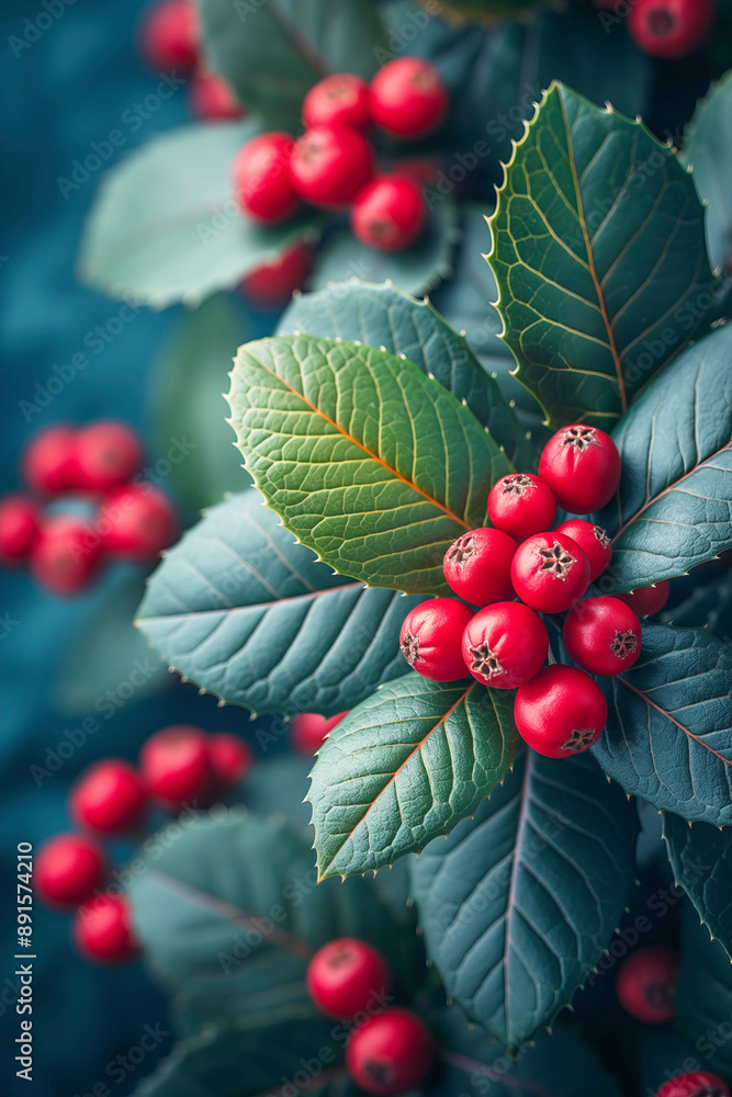 Close Up View of Red Holly Berries and Green Leaves on a Bush Close Up View of Red Holly Berries and Green Leaves on a Bush