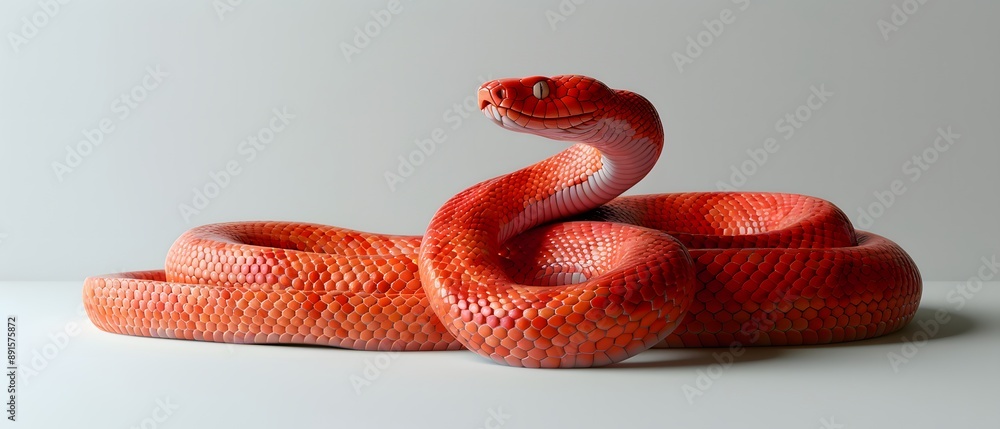 Fototapeta premium Red Snake on White Background.