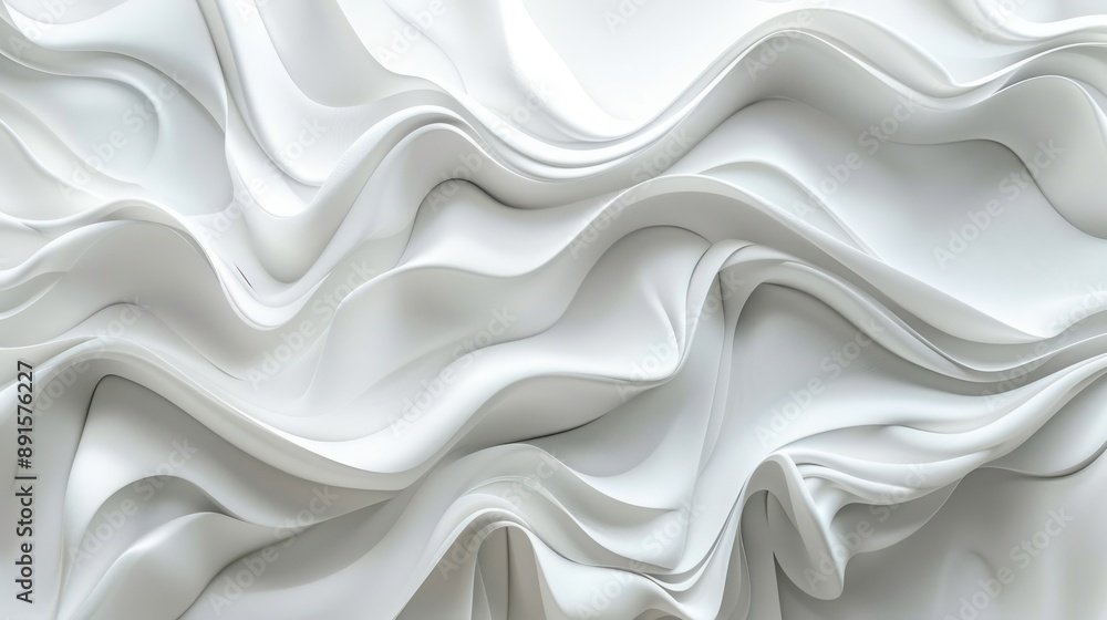 Fototapeta premium 3D render of an abstract background with a white wavy texture for design, 