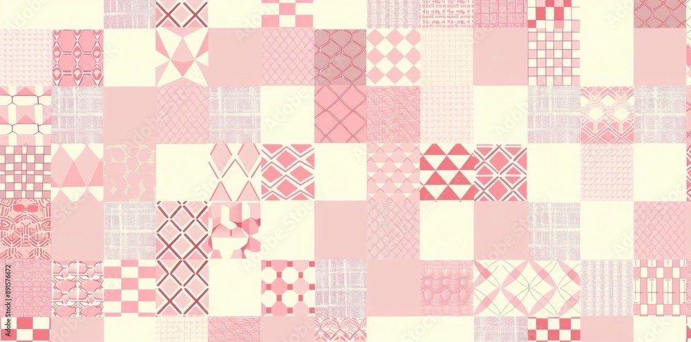 Seamless pattern of Japanese patterns in pink and white colors, pastel color palette, Seamless pattern of Japanese patterns in pink and white colors, pastel color palette,