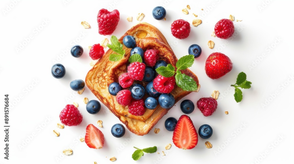 Creative trendy croissant in a shape of cube with chocolate and raspberry Creative trendy croissant in a shape of cube with chocolate and raspberry