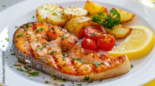 Salmon. Salmon roast steak isolated on white background