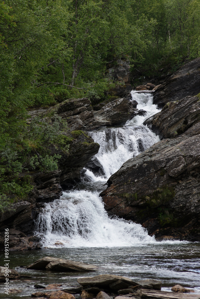 Fototapeta premium North of Sweden. Some pictures were taken in Norway, but it is just as nice as in northern Sweden. The air, the trees, the water, everything is absolutely stunning.