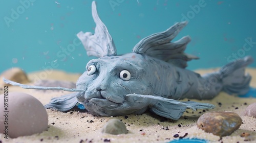 Plasticine Catfish, Featuring a Handcrafted Design with Textured Details and Vibrant Colors, Displayed Against a Simple Background photo