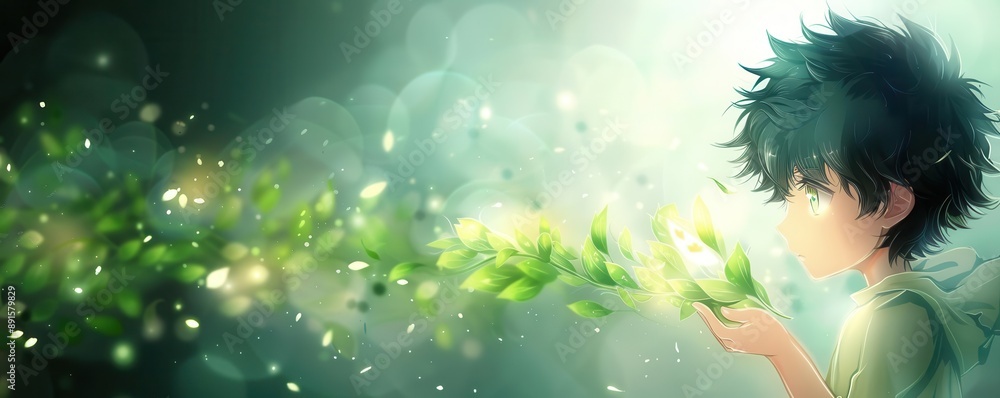 Anime character with nature powers and effect lines, anime effect line, emphasizing growth and vitality Anime character with nature powers and effect lines, anime effect line, emphasizing growth and vitality