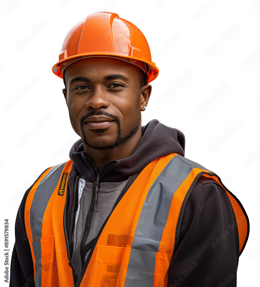 A young male construction worker in helmet stands on a transparent background A young male construction worker in helmet stands on a transparent background