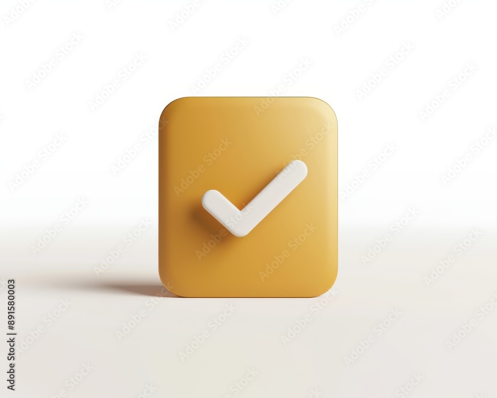 Minimalist 3D render of a yellow checkmark icon isolated on a white background, symbolizing approval, success, and completion. Minimalist 3D render of a yellow checkmark icon isolated on a white background, symbolizing approval, success, and completion.