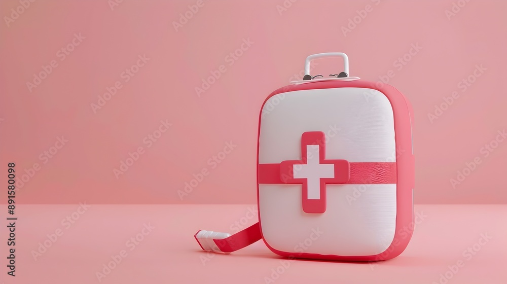Compact 3D Rendered Travel First Aid Kit on Light Background Compact 3D Rendered Travel First Aid Kit on Light Background