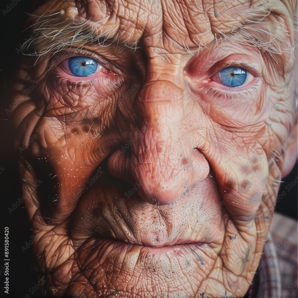 Profound close-up portrait of an elderly man, his weathered features and blue eyes telling a story of resilience and strength. Close-up portrait. Photo realistic. Profound close-up portrait of an elderly man, his weathered features and blue eyes telling a story of resilience and strength. Close-up portrait. Photo realistic.