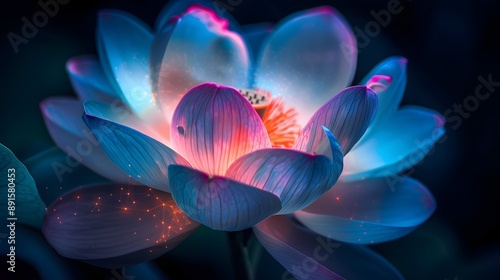 Luminescent Petals Glowing on Ethereal Black Background