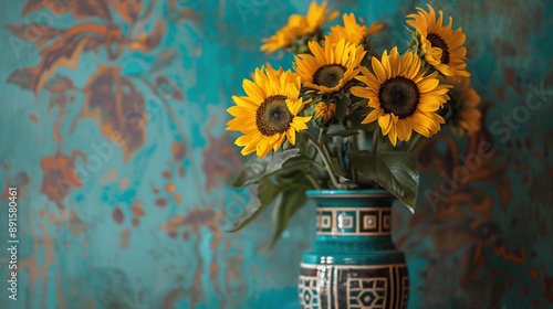 Sunflowers in a vase on a summer day
